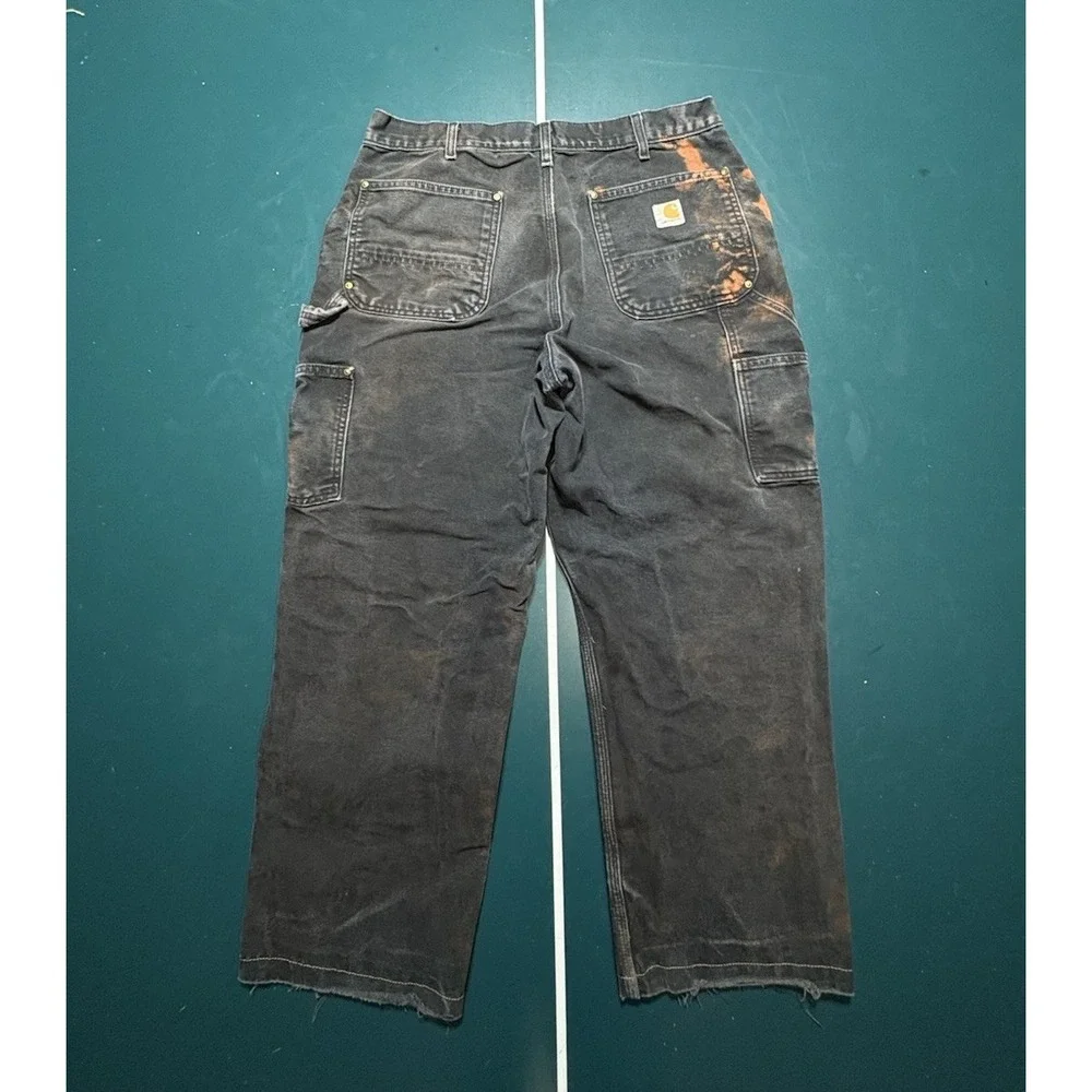 Vintage Carhartt Double Knee Pants Size 32x28 Faded Black BLK B01 Distressed USA - Picture 2 of 16